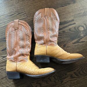 Tan and Brown Ostrich Western Cowboy Boots by Tony Lama